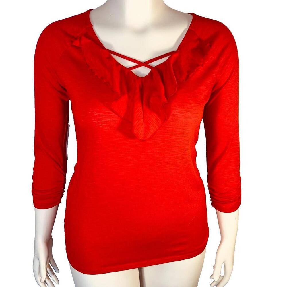 No Boundaries Blouse Women L Red V-neck Cotton Polyester Spandex